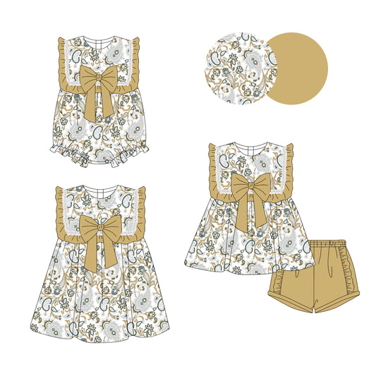 3.28 custom each style moq 5eta 4-6week Sibling Sisters baby girl short sleeve shorts sets and dress and rompers match family design