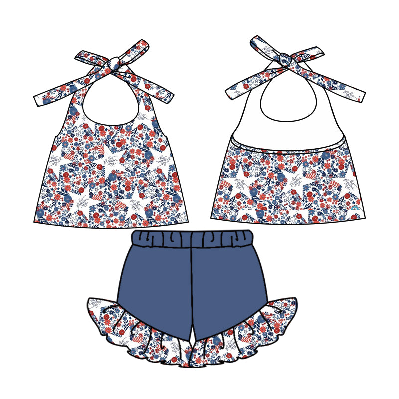 2.26 custom each style moq 5eta 4-6week Sibling Sister floral baby girl short sleeve shorts sets and romper match design