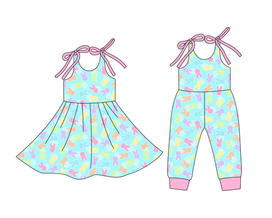 25.12.25 custom each style moq 5 eta 6-8week Sibling Sister bunny baby short sleeve romper and dress match design