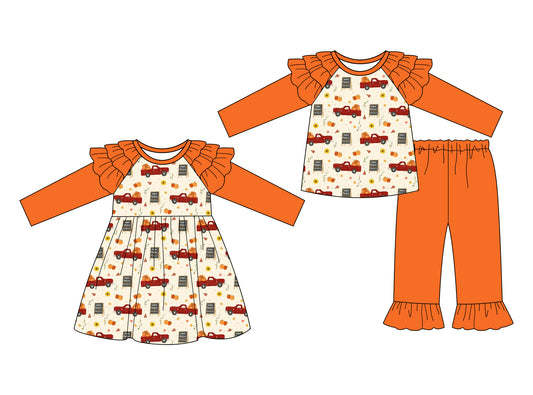 25.7.16 custom each style moq 5eta 4-6week Sibling Sisters pumpkin baby girl long sleeve pants sets and dress match family design