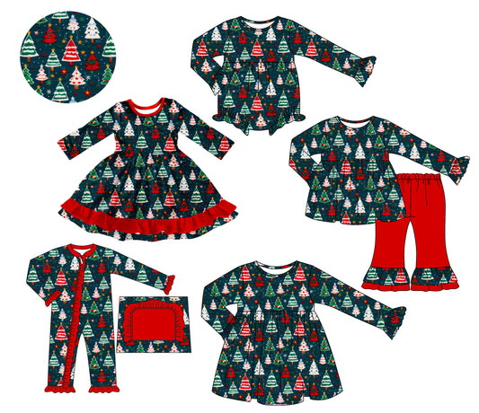 25.7.15 custom each style moq 5 eta 4-6week Sibling Sisters Christmas baby girl long sleeve pants sets and romper 1 and romper 2 and dress 1 and dress 2 match family design