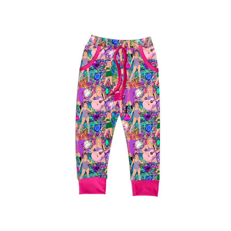 5.8custom each style moq 5eta 4-5week Sibling Sister singing girl prints rose pink girls outfits and adult long pants and backpack match family design