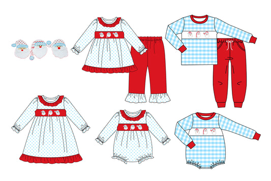 25.7.19 custom each style moq 5 eta 4-6week Sibling Sisters Christmas baby girl long sleeve pants sets 1 and sets 2 and romper 1 and romper 2 and dress match family design