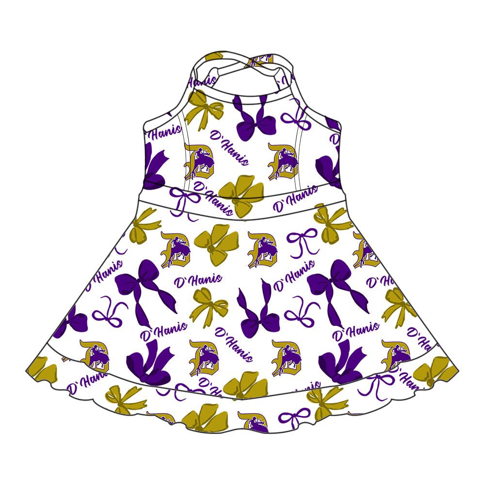 Custom moq 5 mix sizes summer teams baby girls clothes team purple short sleeve skirts shorts sets 1 and skirts sets 2 and and skirts sets 2 and dress 1 and dress 2 and dress 3 and dress 4-25.6.11
