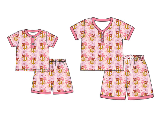 4.25 custom each style moq 5eta 4-6week Sibling Sister floral short sleeve shorts sets and adult sets match design