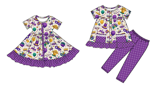 25.9.13 custom each style moq 5eta 6-8week Sibling Sisters mardi gras baby girl short sleeve pants sets and dress match family design
