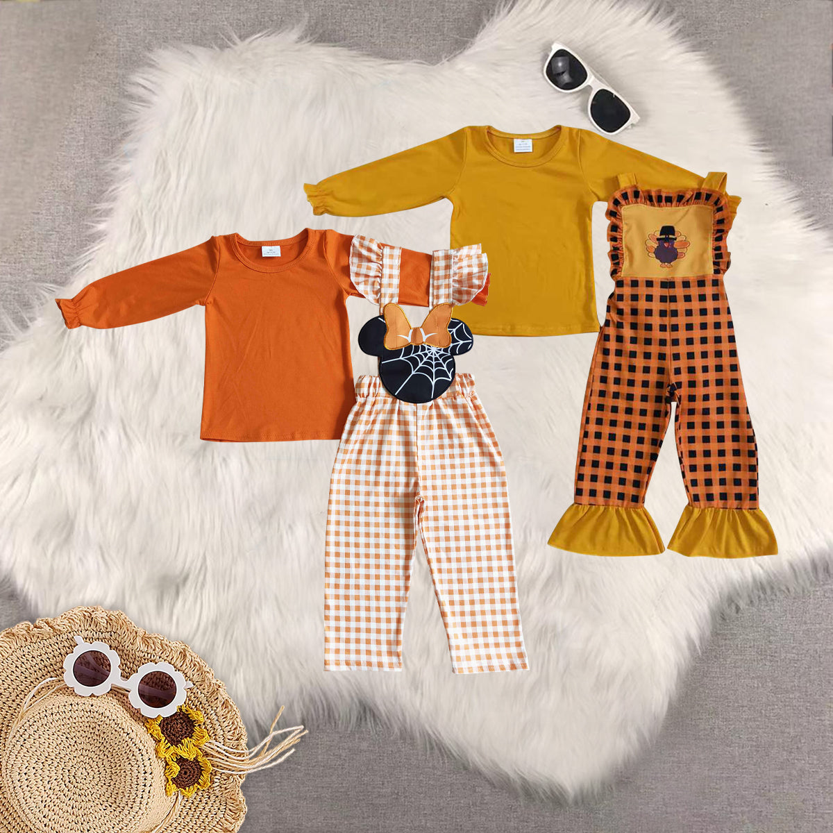 RTS NO MOQ Sibling Baby Girls halloween Long Sleeve Pants Set