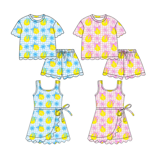 26.1.16 custom each style moq 5 eta 6-8week Sibling Sister lemon bow baby short sleeve shorts sets 2 and dresses 2 match design