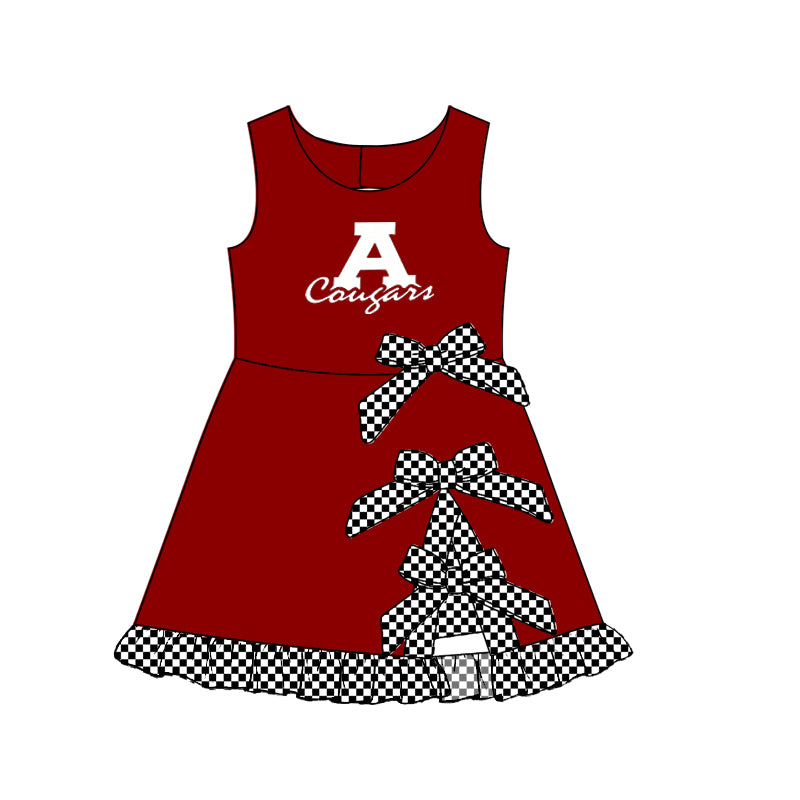 custom moq 5 mix size MSD070605 Baby Girls Checked Bows Yoga Active Short Scallop Knee Length Dress