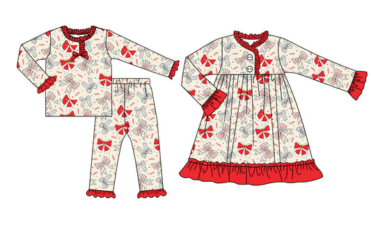 25.8.21 custom each style moq 5eta 4-6week Sibling Sisters Christmas baby girl long sleeve pants sets and dress match family design
