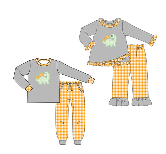 25.6.10 custom each style moq 5eta 4-6week Sibling Sisters dinosaur baby girl long sleeve pants sets 1 and sets 2 match family design
