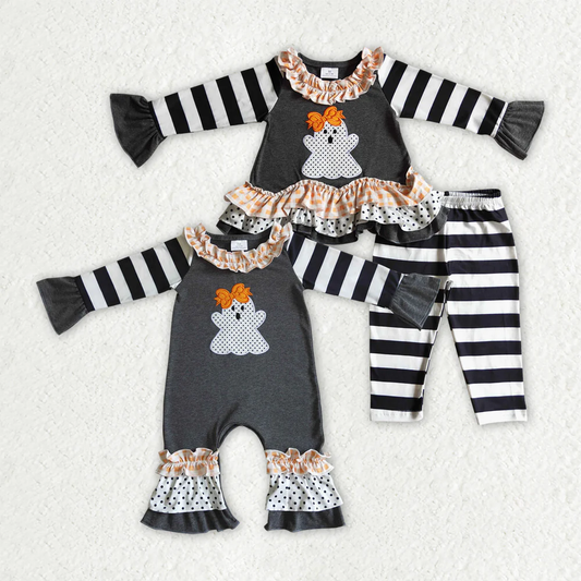 RTS NO MOQ Sibling Baby girl clothes embroidery halloween long-sleeved trousers suit & rompers