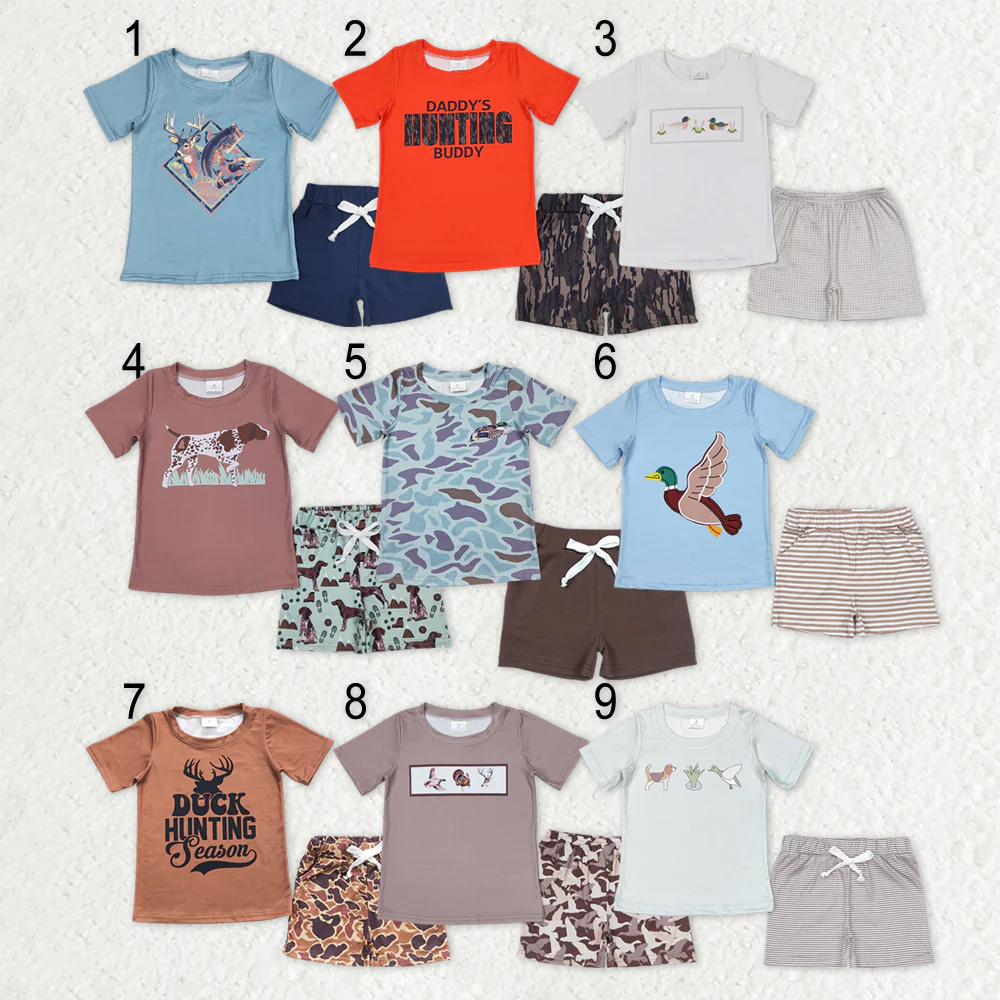 RTS NO MOQ Sibling Baby boy clothes camouflage Short Sleeve shorts Suits