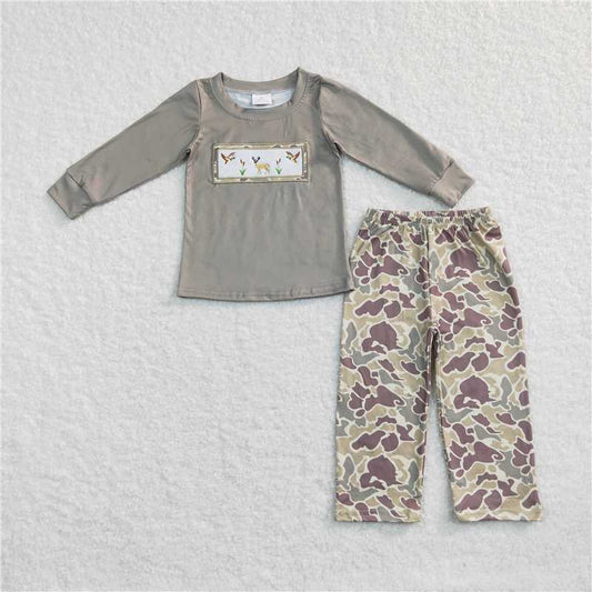 RTS NO MOQ（In Stock) BLP0368 Baby Boys camouflage embroidery Top Pants Outfits Sets