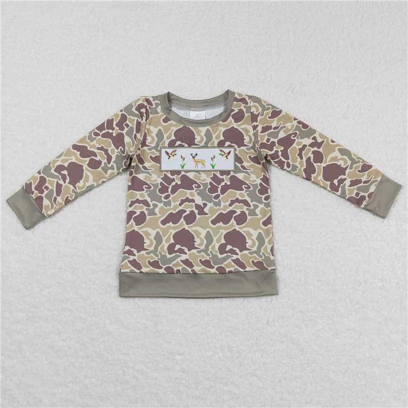 RTS NO MOQ（In Stock) BT0378 embroidered camouflage long-sleeved top
