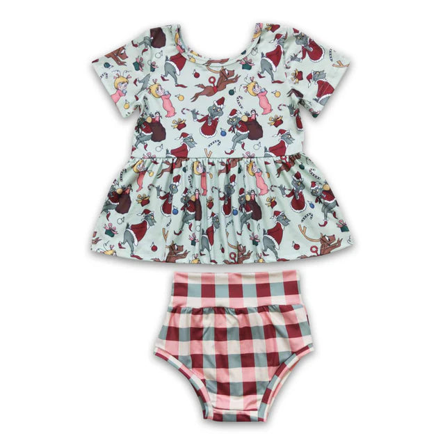 RTS NO MOQ Sibling Baby Girls Pink Christmas Deer Frog Bummie Sets
