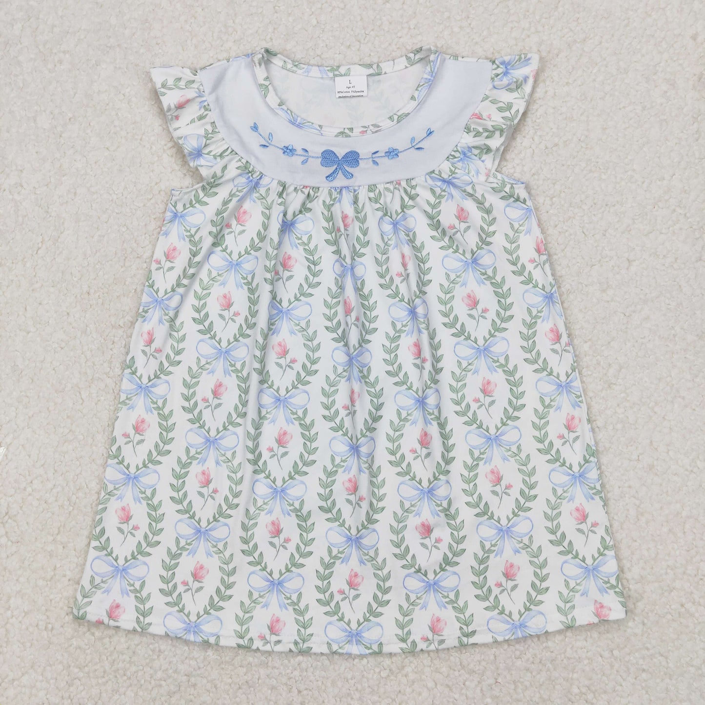 RTS baby girls clothes embroidery bow pattern short Sleeve dress romper
