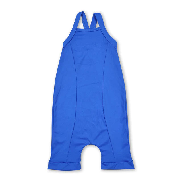 RTS NO MOQ Sibling Baby Girls Blue Active Wear Athletic Jumpsuits