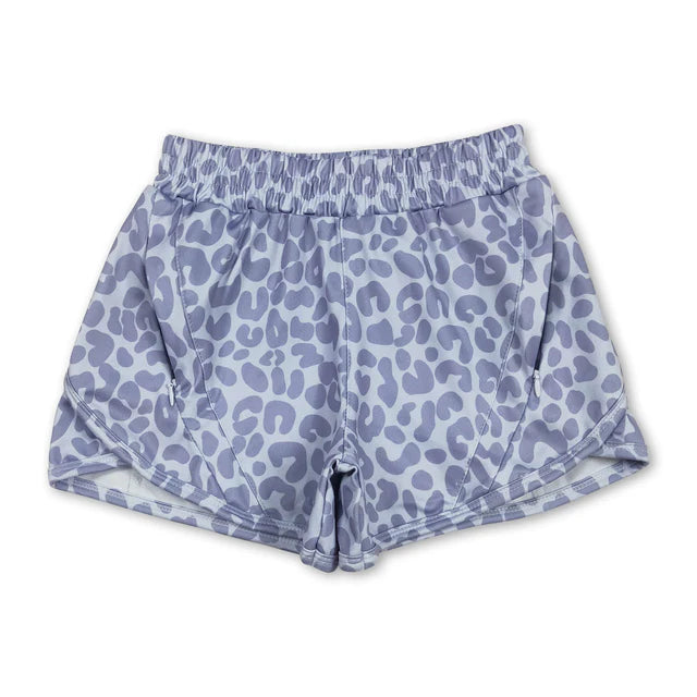 RTS NO MOQ Sibling Baby Girls Leopard Yoga Zip Shorts Bottoms