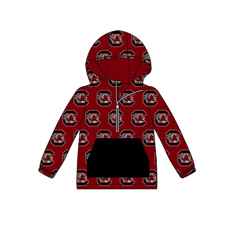 Custom moq 5 mix size milk silk baby girls clothes team red black hooded long sleeve top-25.8.2