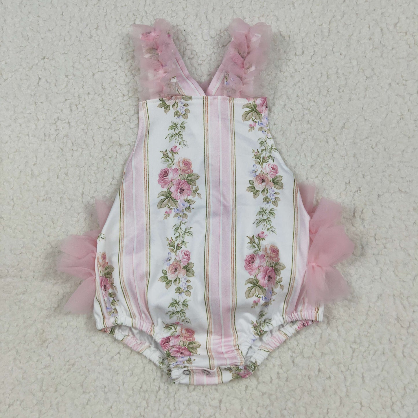 RTS NO MOQ（In Stock) SR2964 Flower and leaf pink striped tulle lace vest jumpsuit