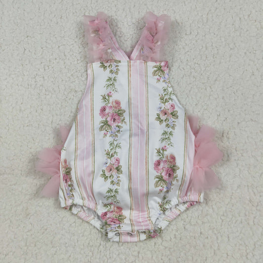 RTS NO MOQ（In Stock) SR2964 Flower and leaf pink striped tulle lace vest jumpsuit