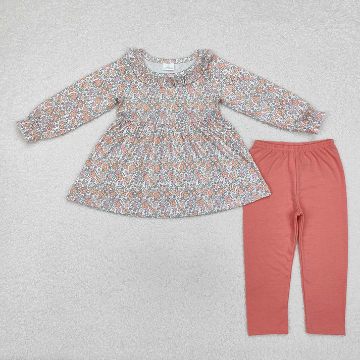 RTS NO MOQ Orange pink small floral baby collar romper & long-sleeved suit