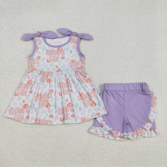 RTS NO MOQ ETA 5/7days Arrived GSSO2010 daddy's girl leopard purple pocket lace sleeveless shorts set
