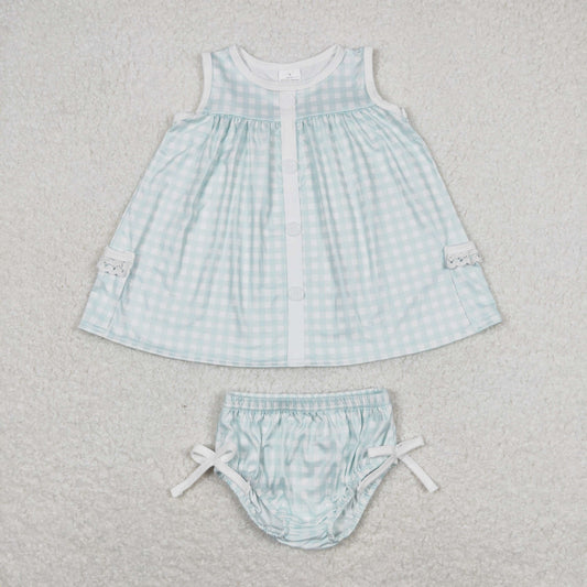 GBO0259 Teal plaid sleeveless briefs suit