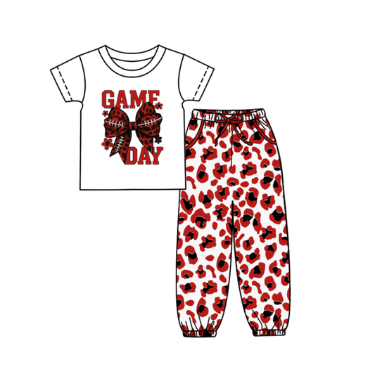 Custom summer teams baby boy clothes team GAME DAY bow red camouflage short sleeve pants sets-25.9.5