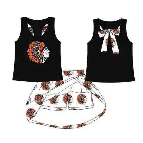 Custom moq 5 each style eta 6-7weeks baby girl clothes team black short sleeve skirt sets-25.8.25