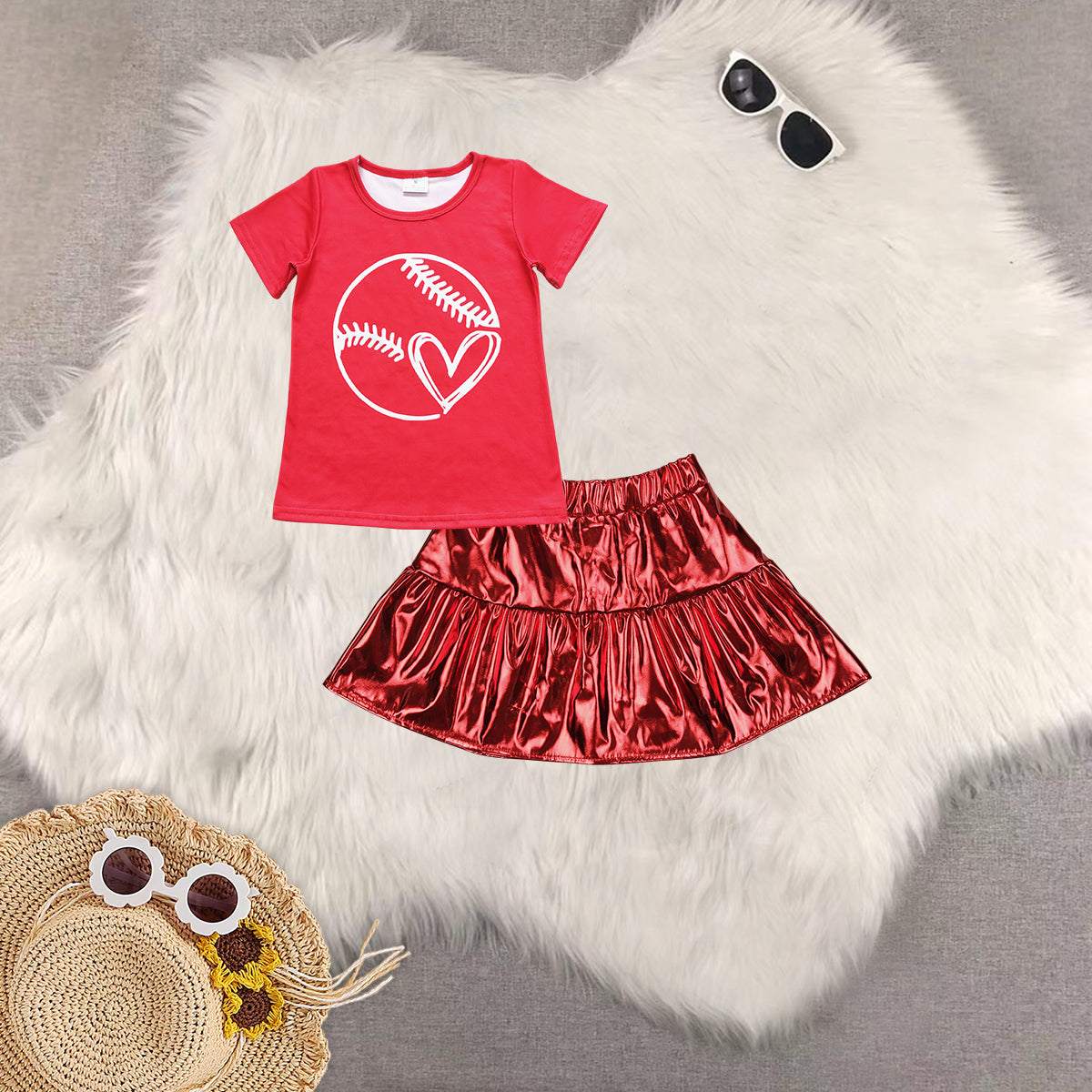 RTS baby girls clothes 4th of july short Sleeve skirts dress sets