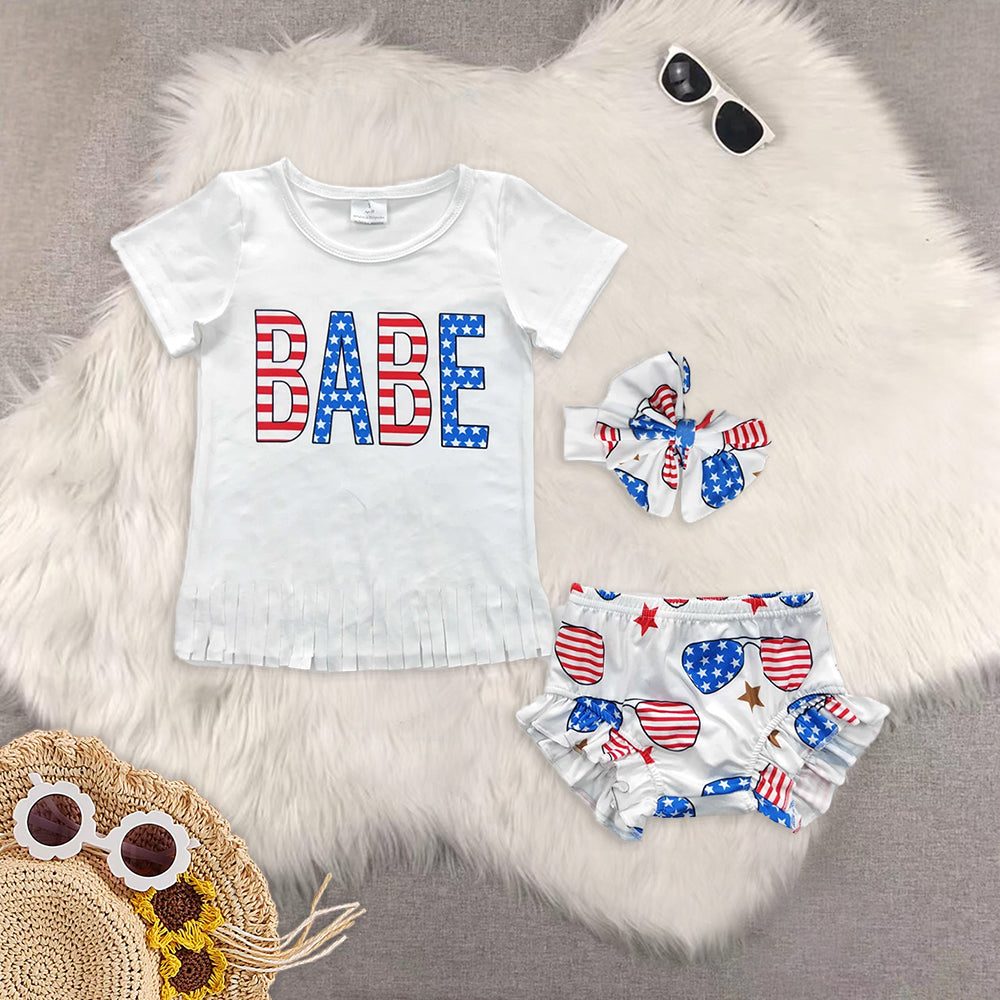 RTS NO MOQ baby girls clothes 4th of july short sleeve briefs sets