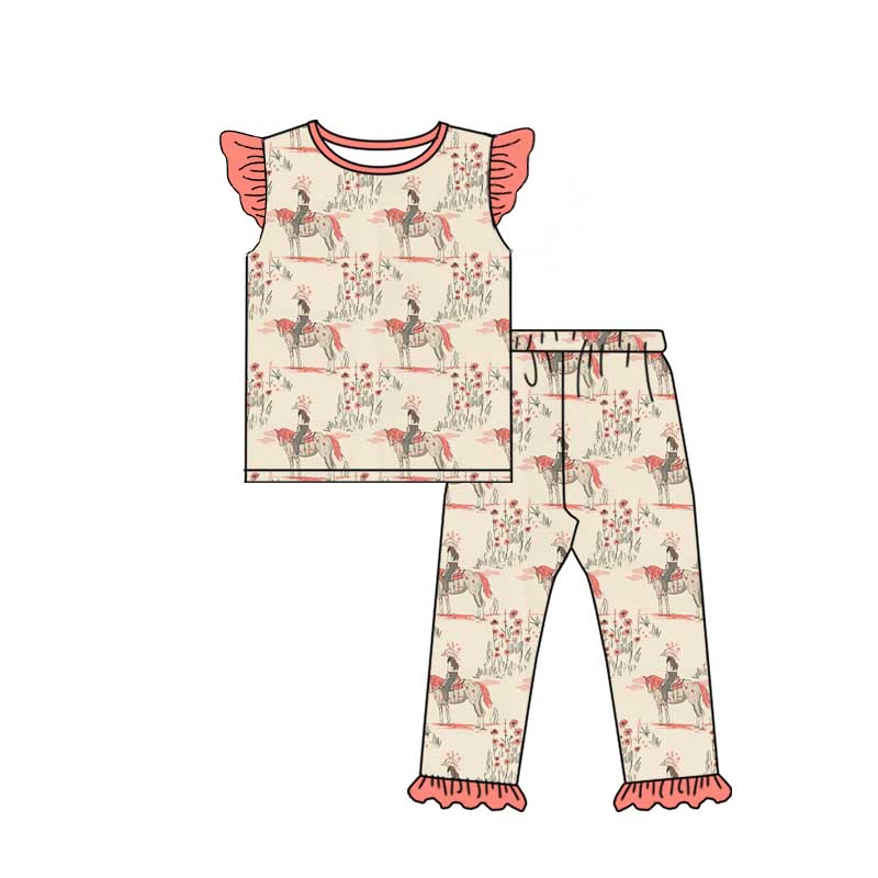 11.2 custom each style moq 5eta 4-6week Sibling Sister riding horse baby girls short sleeve pants sets 1 and boy short sleeve pants sets 2 match design