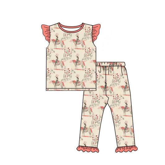 11.2 custom each style moq 5eta 4-6week Sibling Sister riding horse baby girls short sleeve pants sets 1 and boy short sleeve pants sets 2 match design