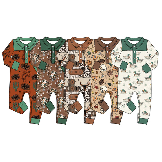 4.15 Custom moq 5 mix size Sibling Baby Boy's Long-Sleeved Button-Down Romper Cute Outfit for Infants