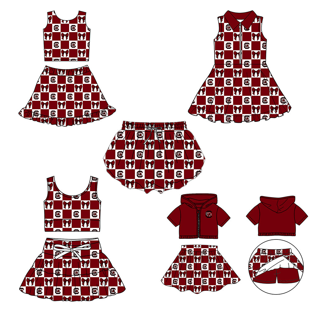 Custom moq 3 or 5 mix size milk silk summer teams baby girl clothes dark red sleeveless skirts sets 3 and dresss and shorts-26.1.20