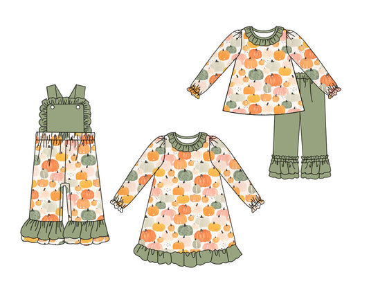 25.6.27 custom each style moq 5eta 4-6week Sibling Sisters pumpkin baby girl long sleeve pants sets and dress and jumpsuit match family design