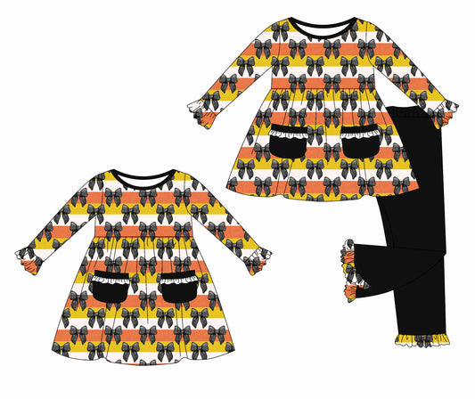 25.6.16 custom each style moq 5eta 4-6week Sibling Sisters bow baby girl long sleeve pants sets and dress match family design
