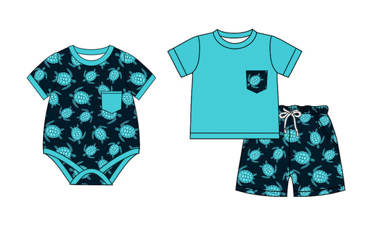 2.20 custom each style moq 5eta 4-6week Sibling Sister turtle baby girls short sleeve shorts sets and romper match design