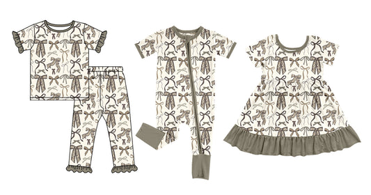 25.12.15 custom each style moq 5 eta 6-8week Sibling Sisters bow baby girl short sleeve pants sets and dress and rompers match family design
