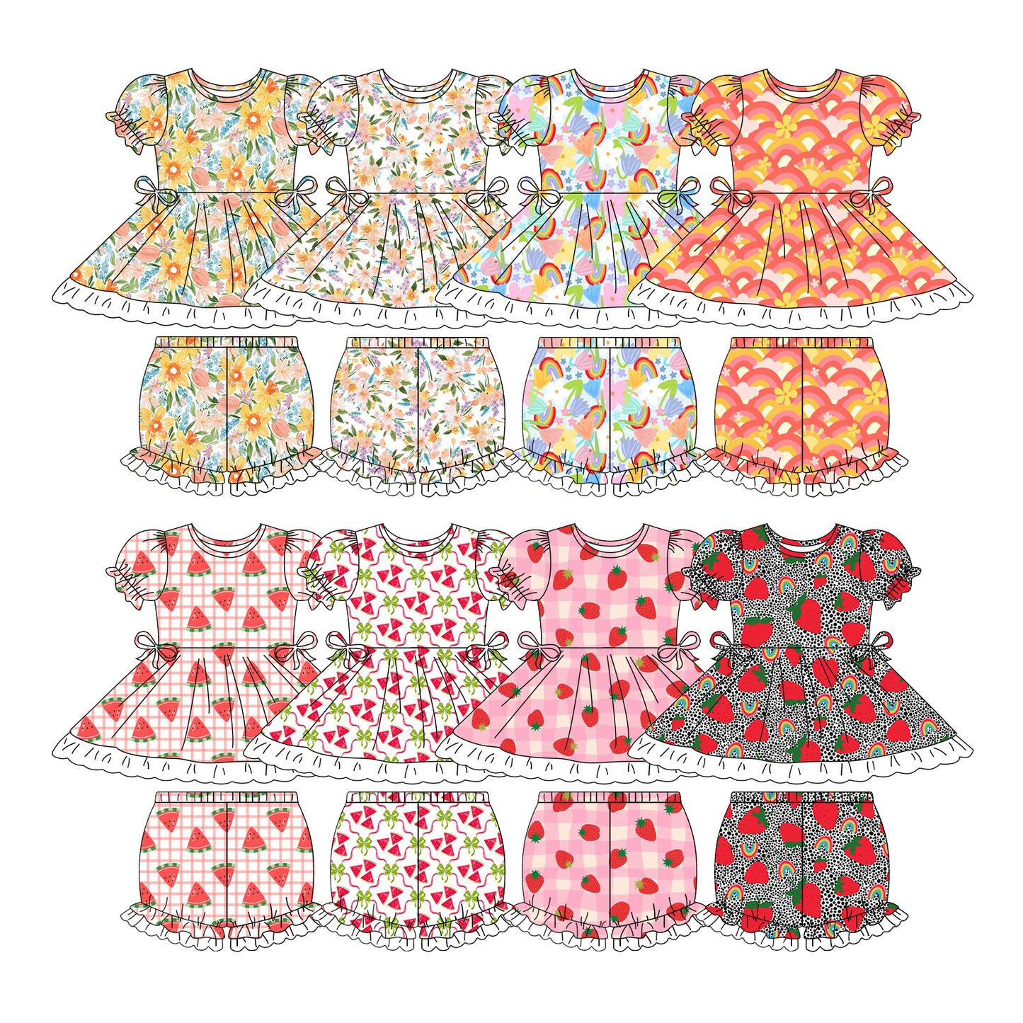 26.1.10 custom each style moq 5 eta 6-8week Sibling Sisters baby girl clothes short sleeve shorts sets 8 match family design