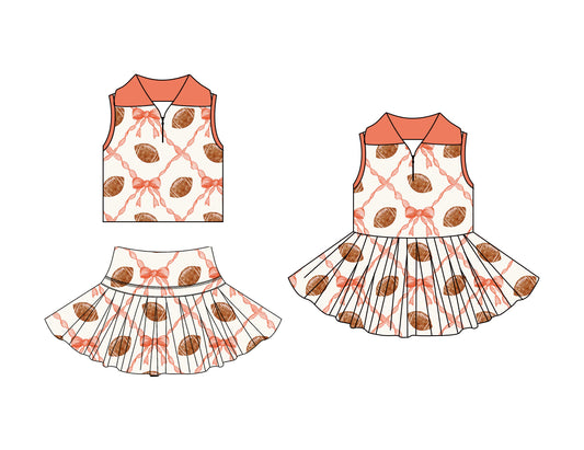 25.10.23 custom each style moq 5 eta 6-8week Sibling Sisters rugby bow baby girl sleeveless skirts sets and dress match family design