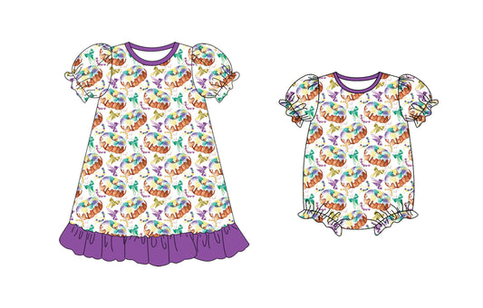 25.10.10 custom each style moq 5 eta 6-8week Sibling Sisters bow baby girl short sleeve dress and romper match family design
