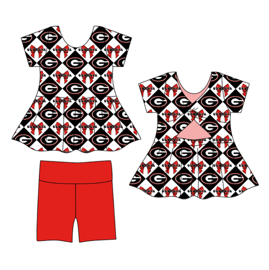 Custom moq 5 mix size Plaid Baby Girl's Short-Sleeved Shirt And Shorts Team Outfit Children's Clothing Set for Girls