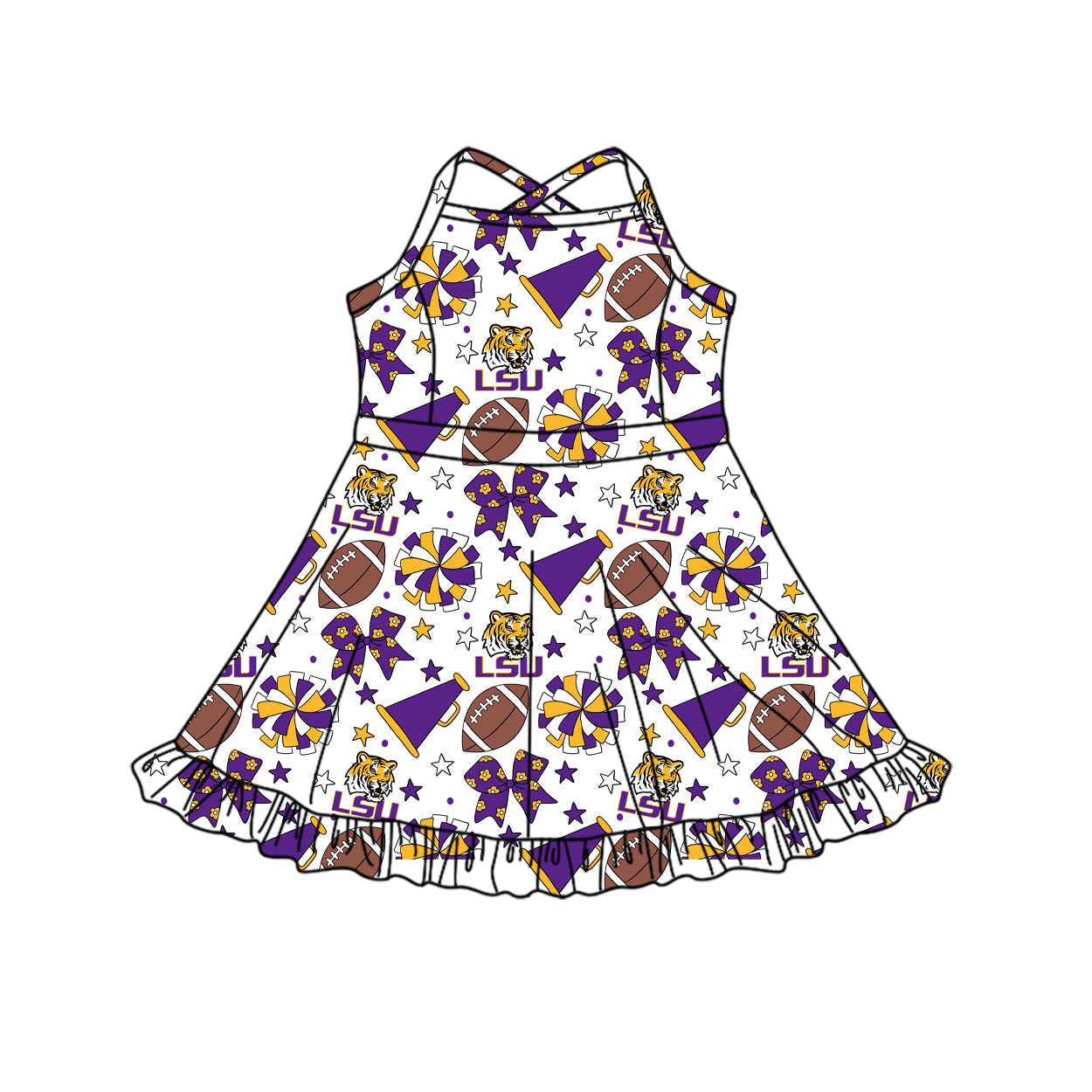 Custom moq 5 mix size milk silk summer teams Baby Girls Strap Stars Bows Yoga Ruffle Knee Length Dresses Activity Wear Cute Fashionable Kids Clothing
