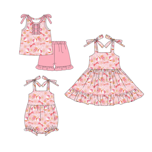 25.6.4 custom each style moq 5eta 4-6week Sibling Sisters pink baby girl short sleeve shorts sets and dress and rompers match family design