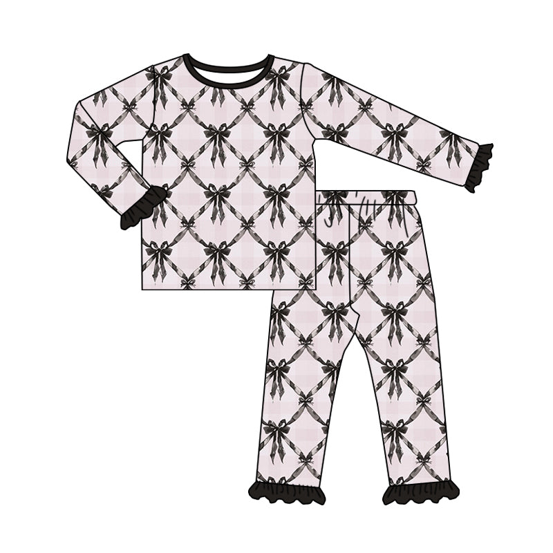 7.26 custom each style moq 5eta 4-6week Sibling Sister bow black baby girls sets and rompers match family design