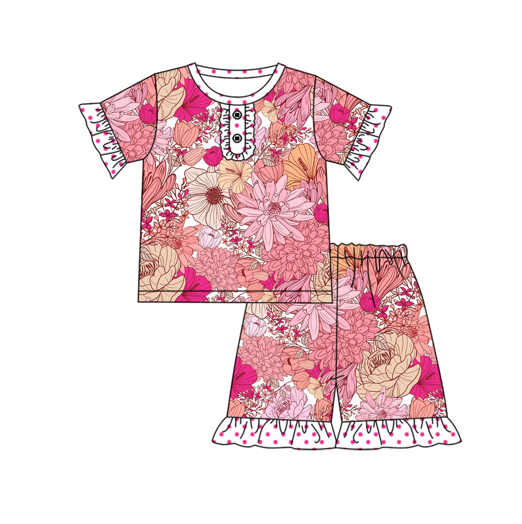 11.3 custom each style moq 5eta 4-6week Sibling Sister floral baby girl short sleeve shorts sets 1 and sets 2 match design