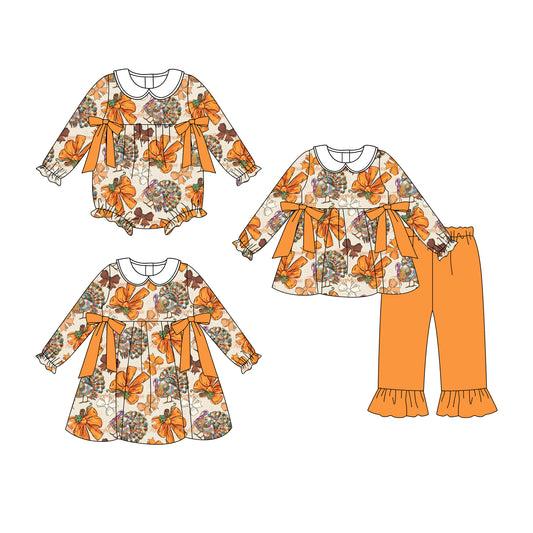 25.6.24 custom each style moq 5eta 4-6week Sibling Sisters halloween bow baby girl long sleeve pants sets and dress and rompers match family design